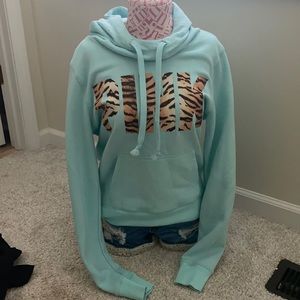 PINK mint tiger print cowl neck hoodie